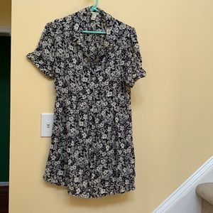 Navy blue and white floral dress (size L)